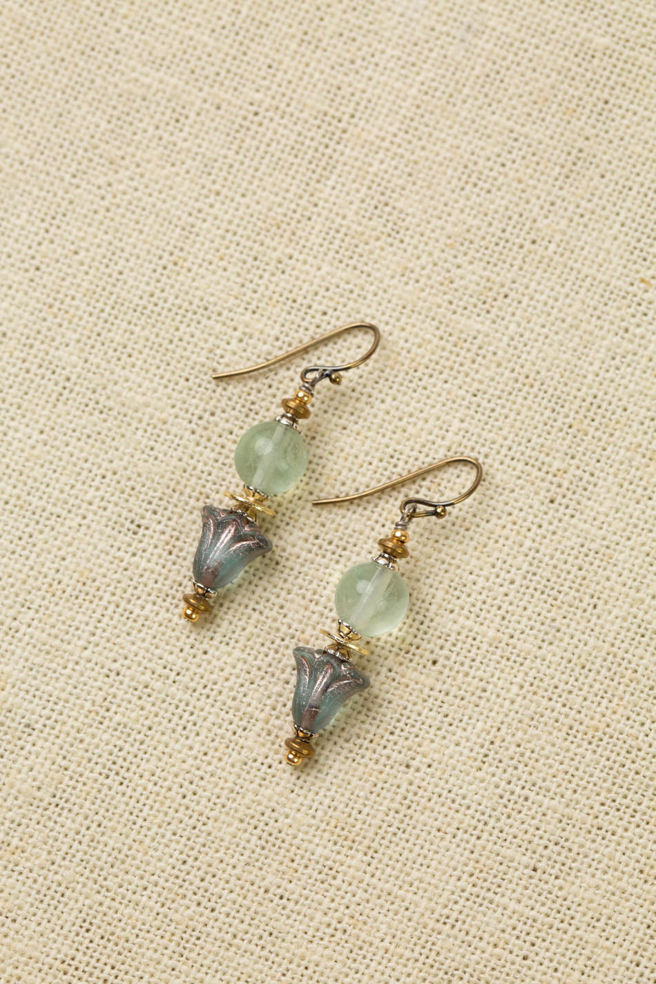 Aspire Czech Glass And Green Fluorite Simple Earrings