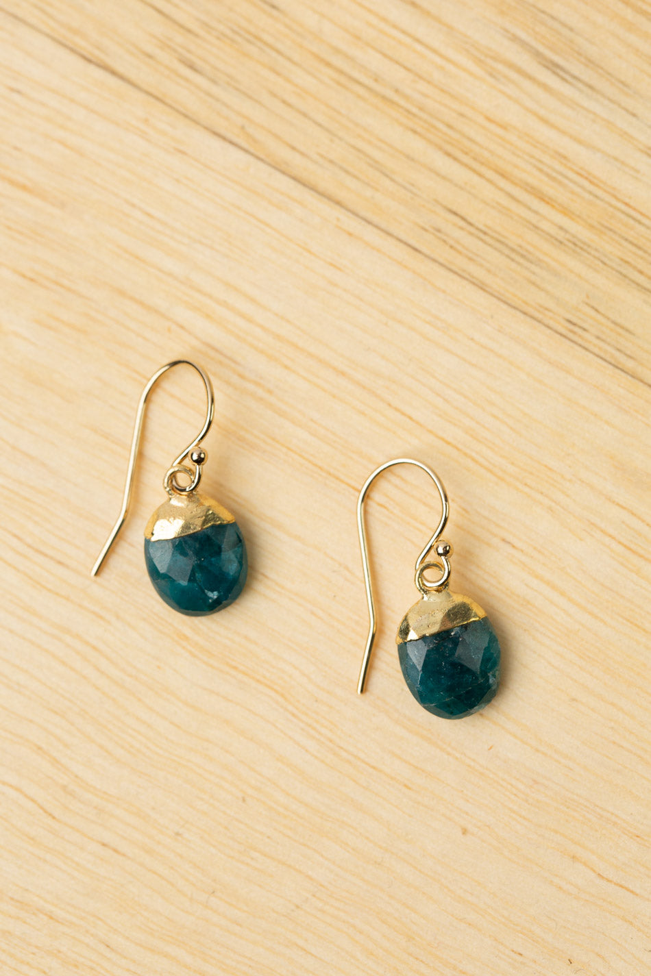 Favorites Gold Plated Faceted Blue Apatite Bezel Simple Earrings