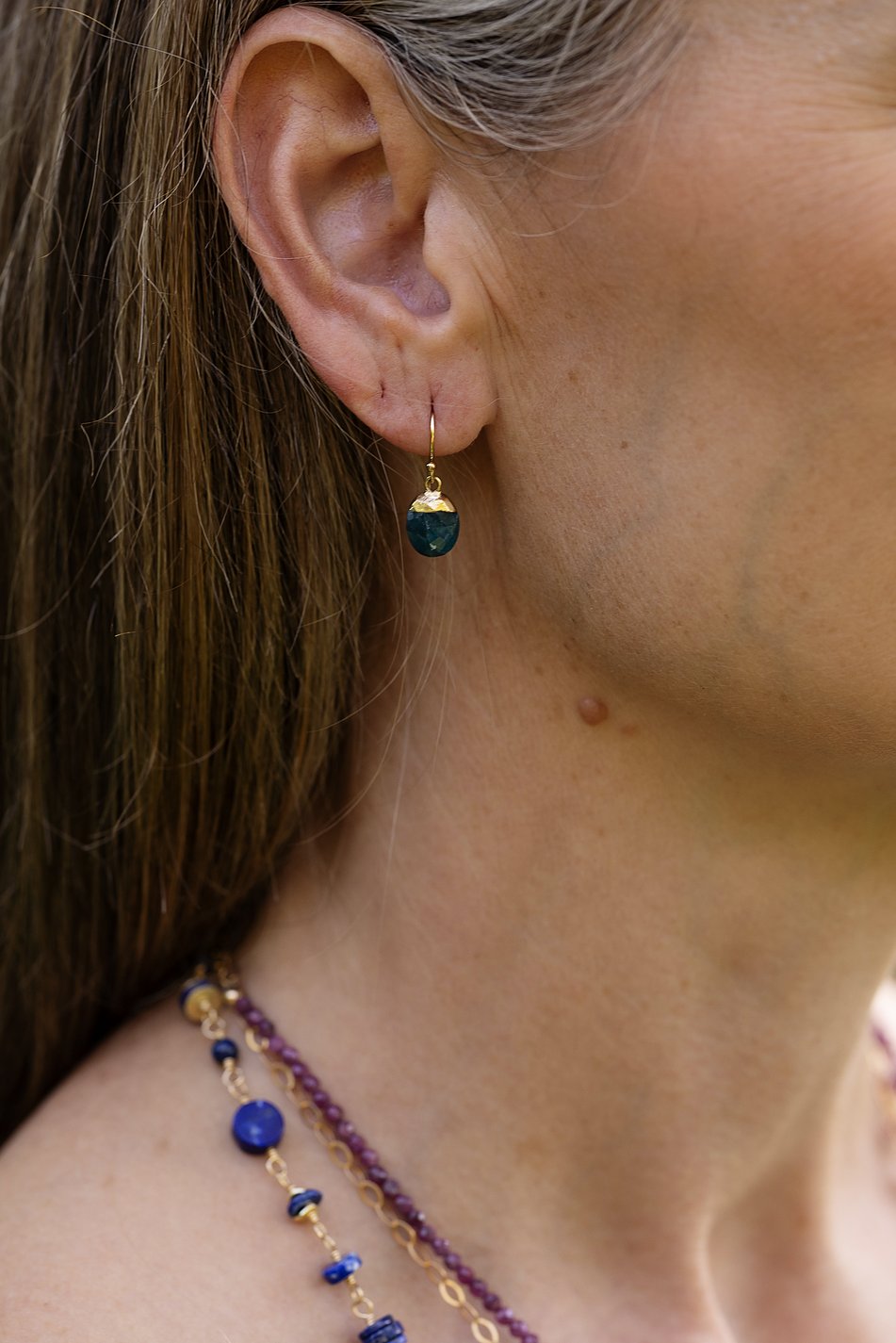 Favorites Gold Plated Faceted Blue Apatite Bezel Simple Earrings