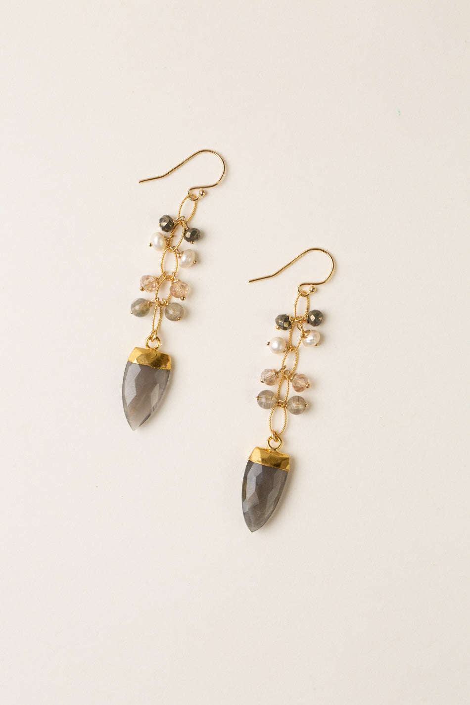 Alchemy Grey Moonstone Bezel, Labradorite, Pearl Dangle Earrings