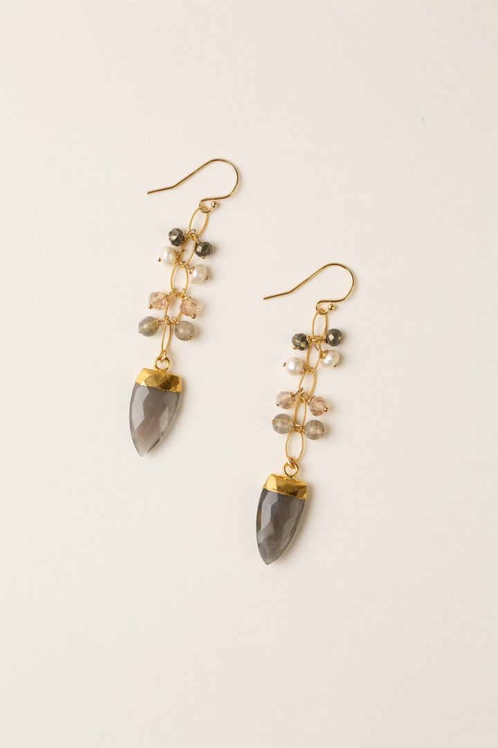 Alchemy Grey Moonstone Bezel, Labradorite, Pearl Dangle Earrings