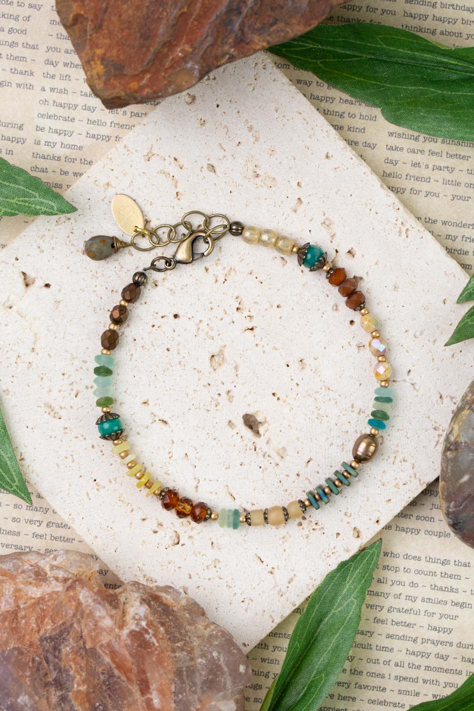 Atlas 7.5-8.5" Roman Glass, Czech Glass, Honey Opal Simple Bracelet