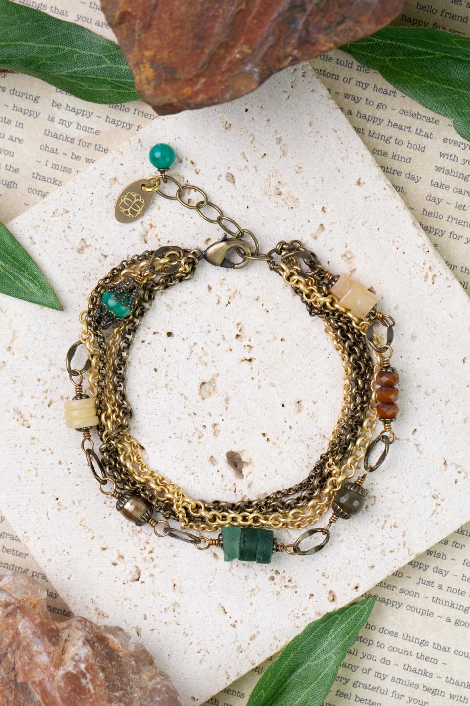 Atlas 7.5-8.5" Roman Glass, Honey Opal, Czech Glass Multistrand Bracelet