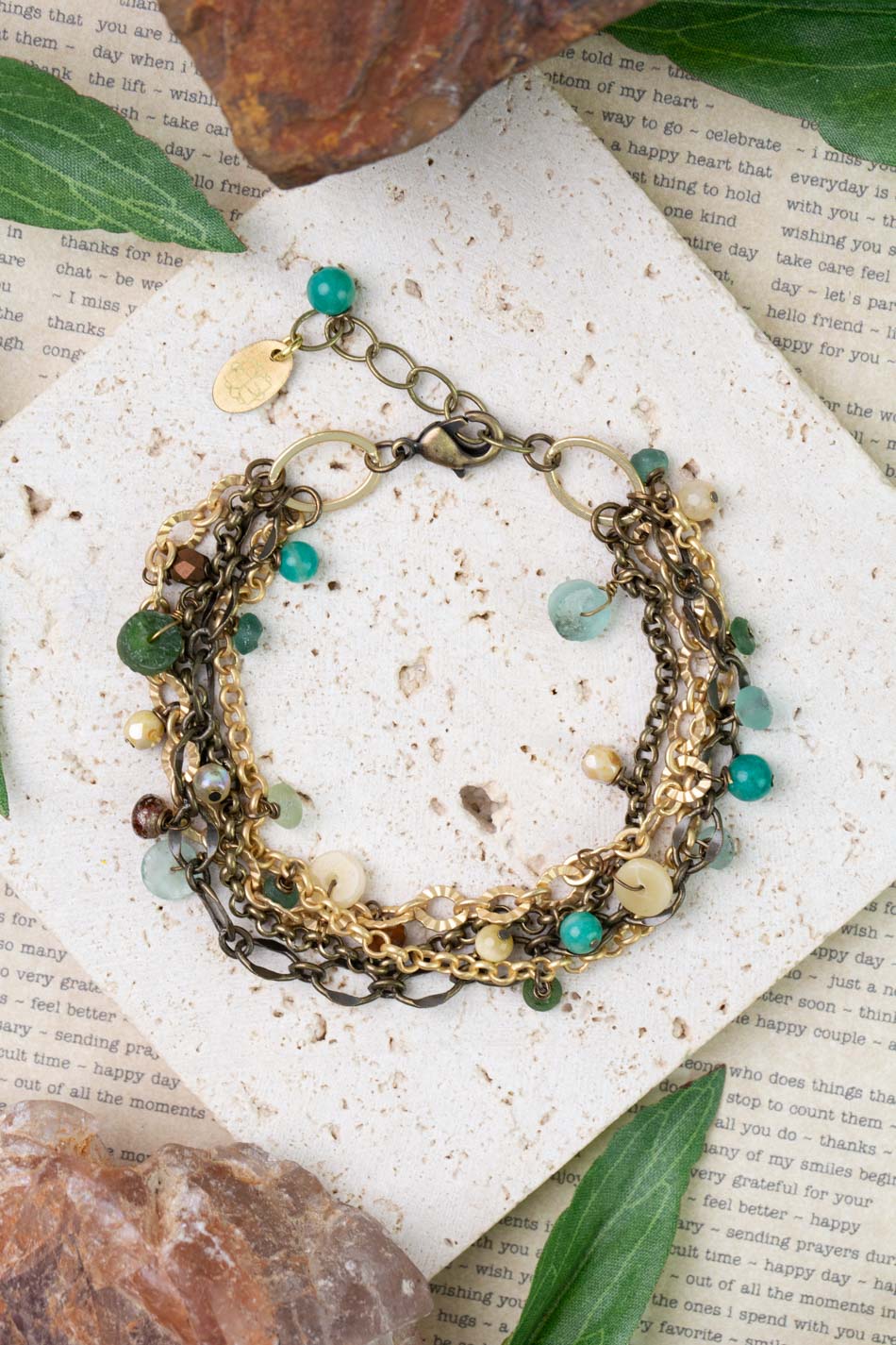Atlas 7.5-8.5" Roman Glass, Honey Opal, Czech Glass Multistrand Bracelet