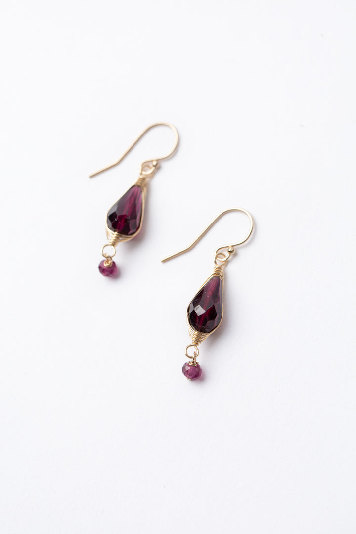 Birthstone January Gold Garnet Herringbone Earrings