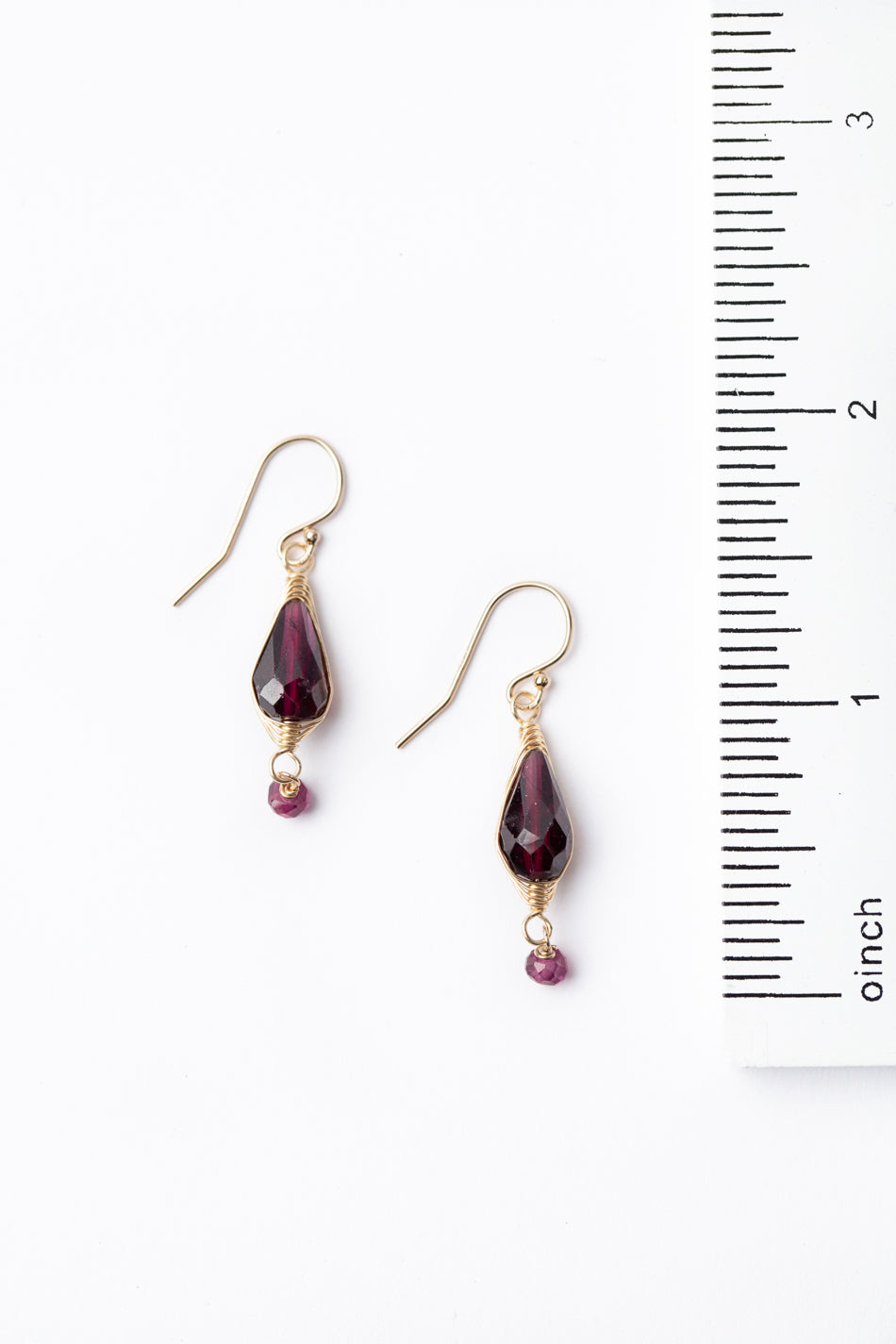 Birthstone January Gold Garnet Herringbone Earrings