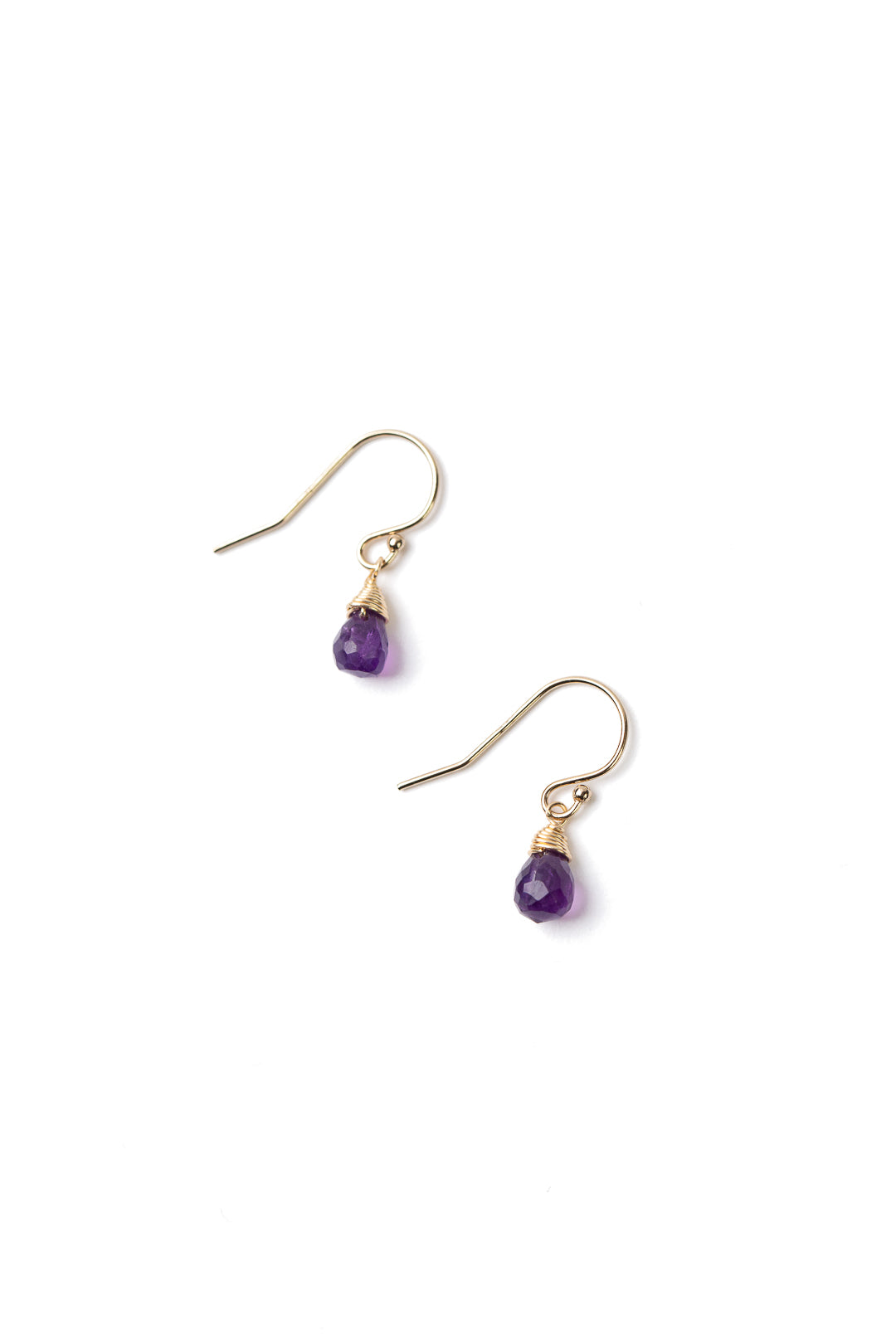 Birthstone February Gold Amethyst Briolette Earrings