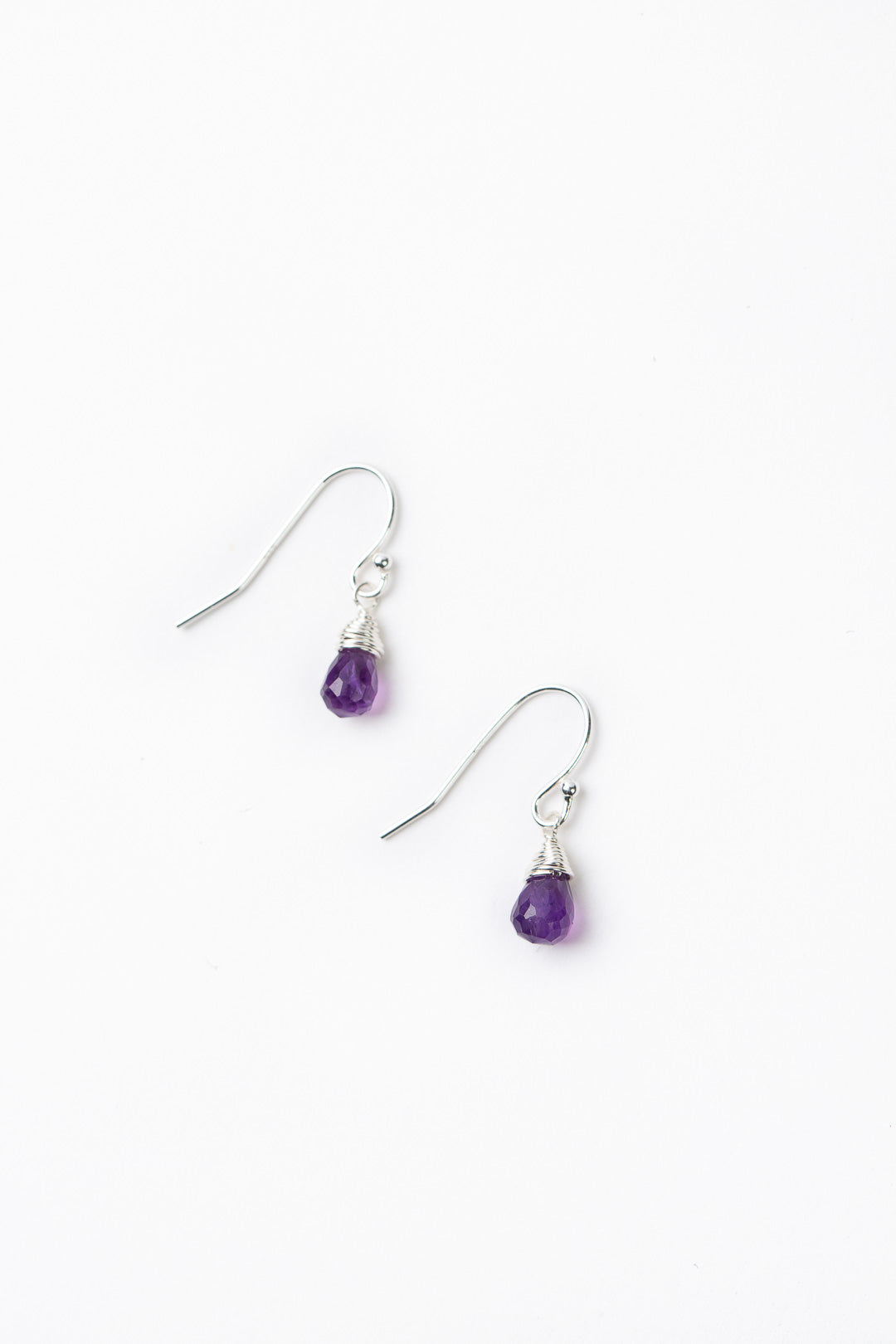 Birthstone February Silver Amethyst Briolette Earrings