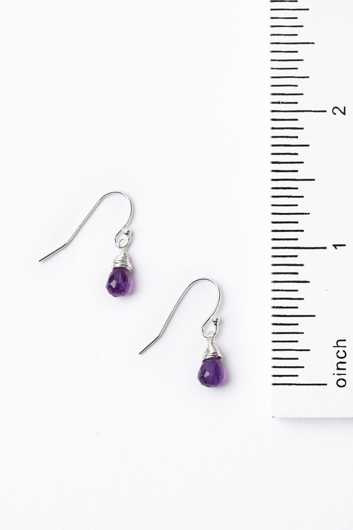 Birthstone February Silver Amethyst Briolette Earrings