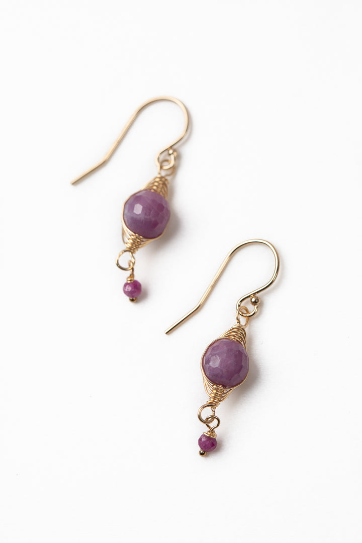 Birthstone July Gold Ruby Herringbone Earrings