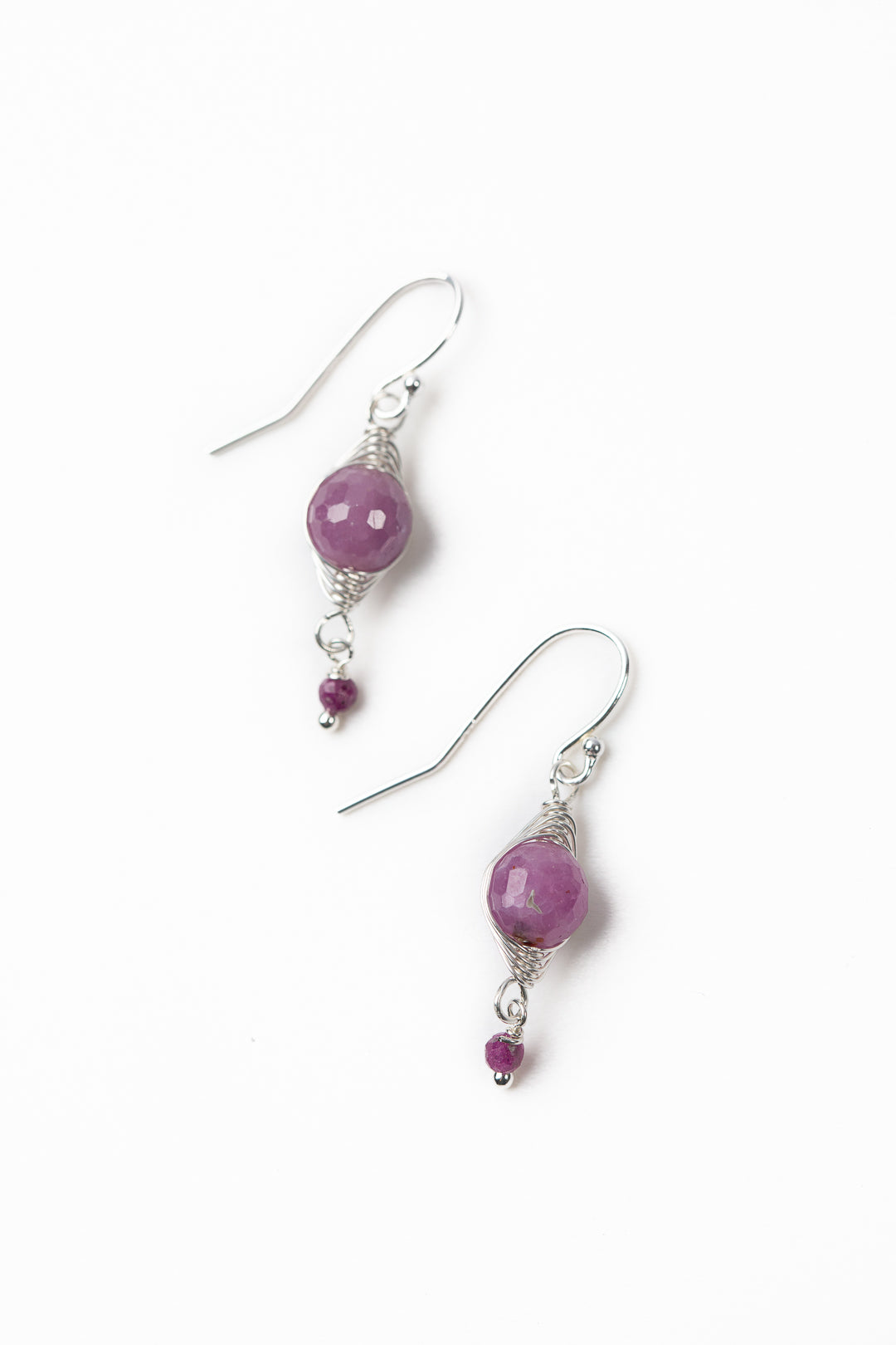 Birthstone July Silver Ruby Herringbone Earrings