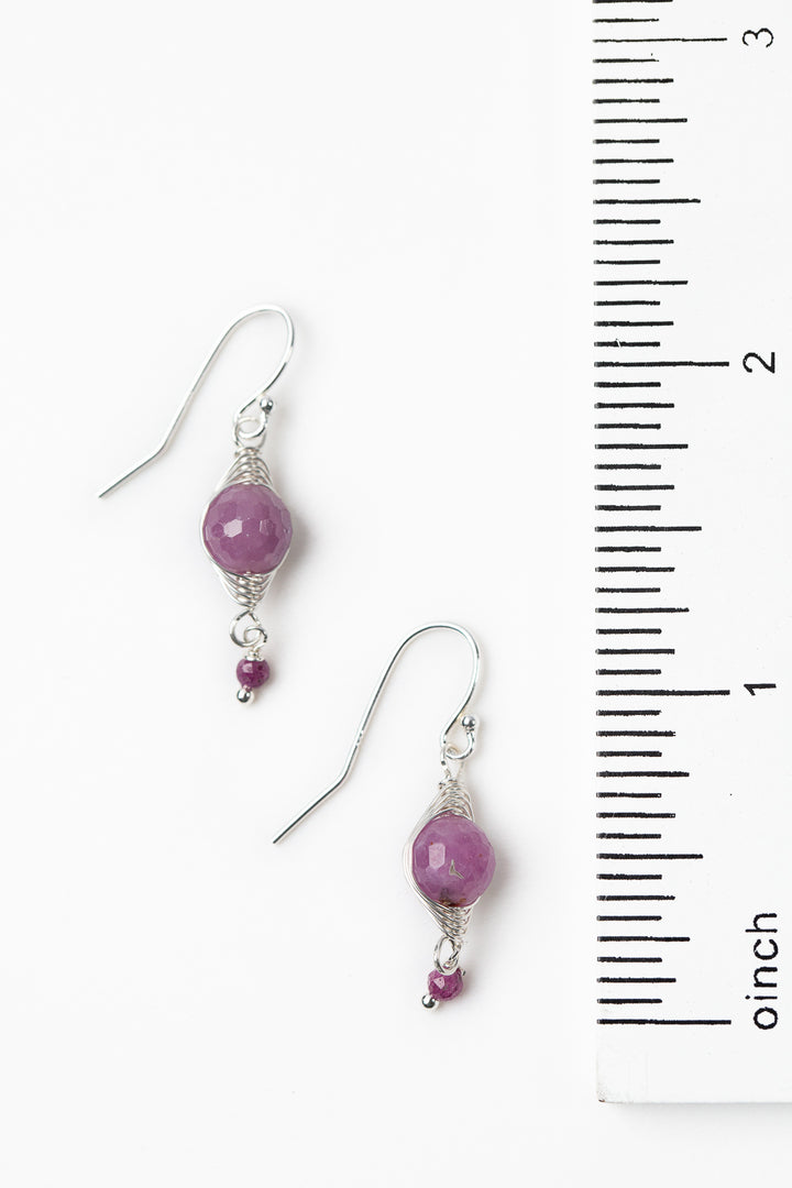 Birthstone July Silver Ruby Herringbone Earrings