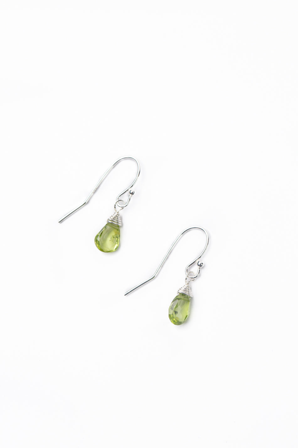 Birthstone August Silver Peridot Briolette Earrings