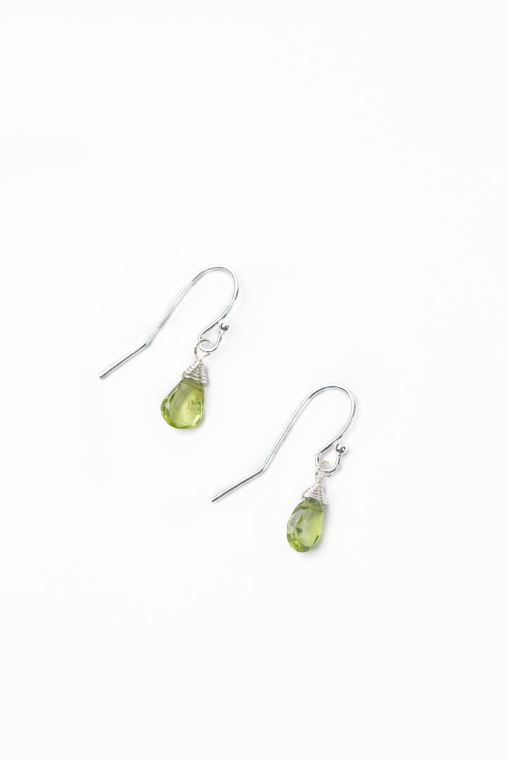 Birthstone August Silver Peridot Briolette Earrings