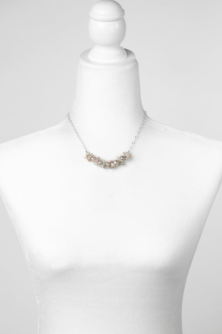 Blush 16-18" Grey Freshwater Pearl With White Freshwater Pearl, Labradorite, Rainbow Moonstone And Pink Freshwater Pearl Cluster Necklace