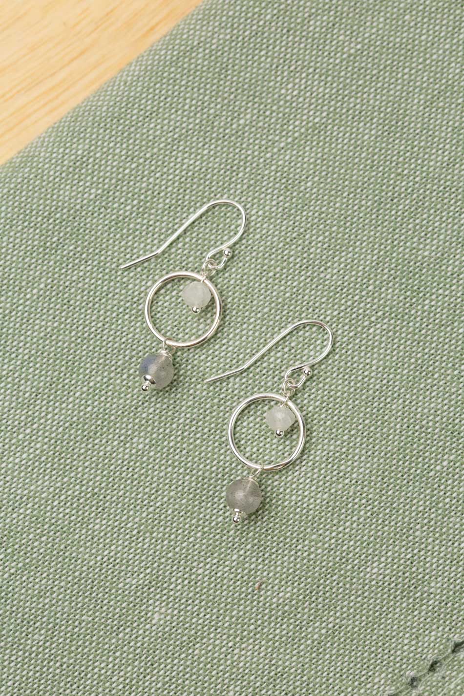 Blush Sterling Silver Hoop With Rainbow Moonstone And Labradorite Dangle Simple Earrings