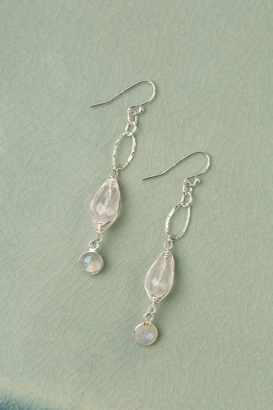 Blush Rose Quartz Drop Briolette Herringbone Earrings