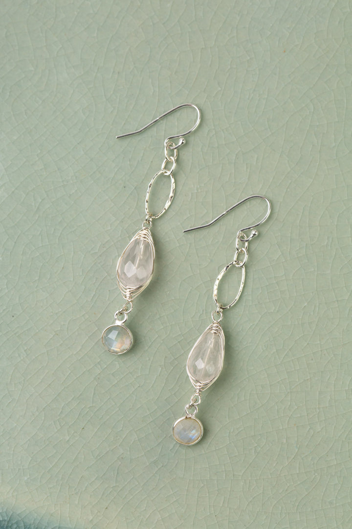 Blush Rose Quartz Drop Briolette Herringbone Earrings