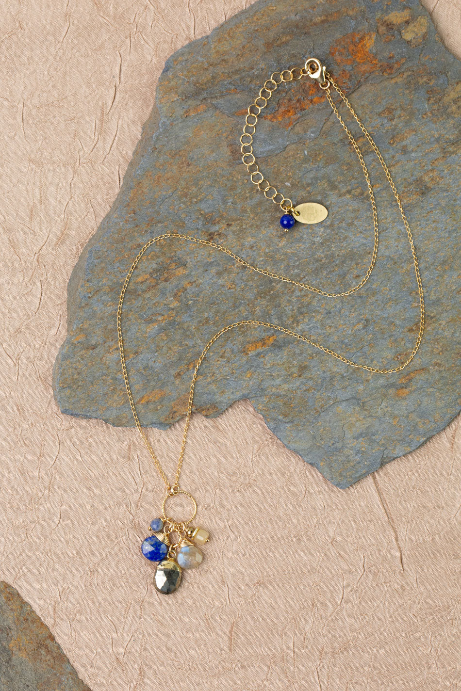 Blue Moon 16.5-18.5" Lapis, Labradorite, Sodalite, Mother Of Pearl Cluster Necklace