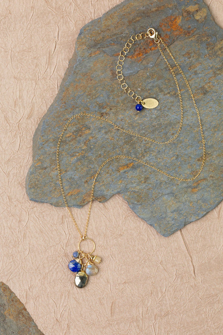 Blue Moon 16.5-18.5" Lapis, Labradorite, Sodalite, Mother Of Pearl Cluster Necklace