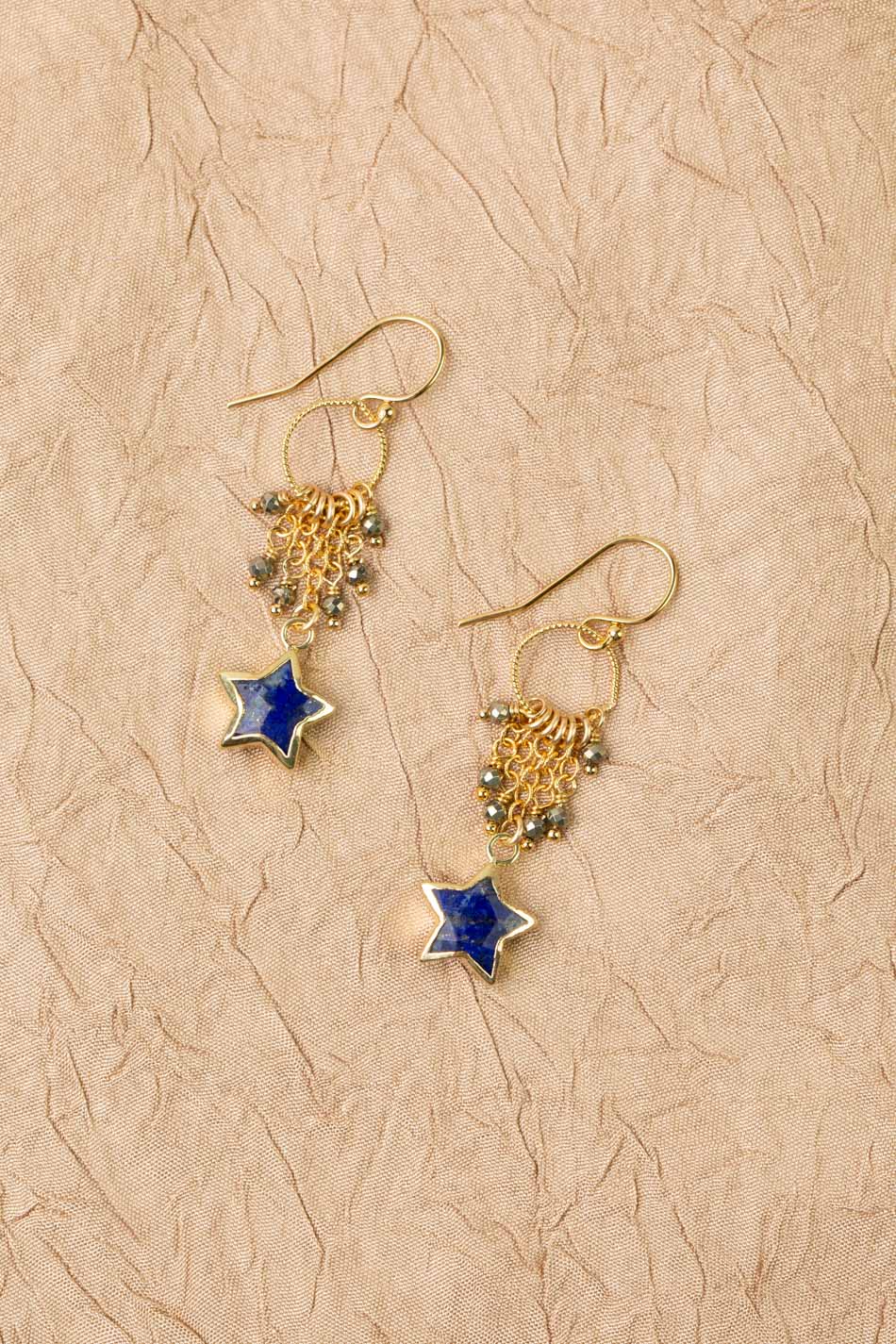 Blue Moon Pyrite With Lapis Tassel Earrings