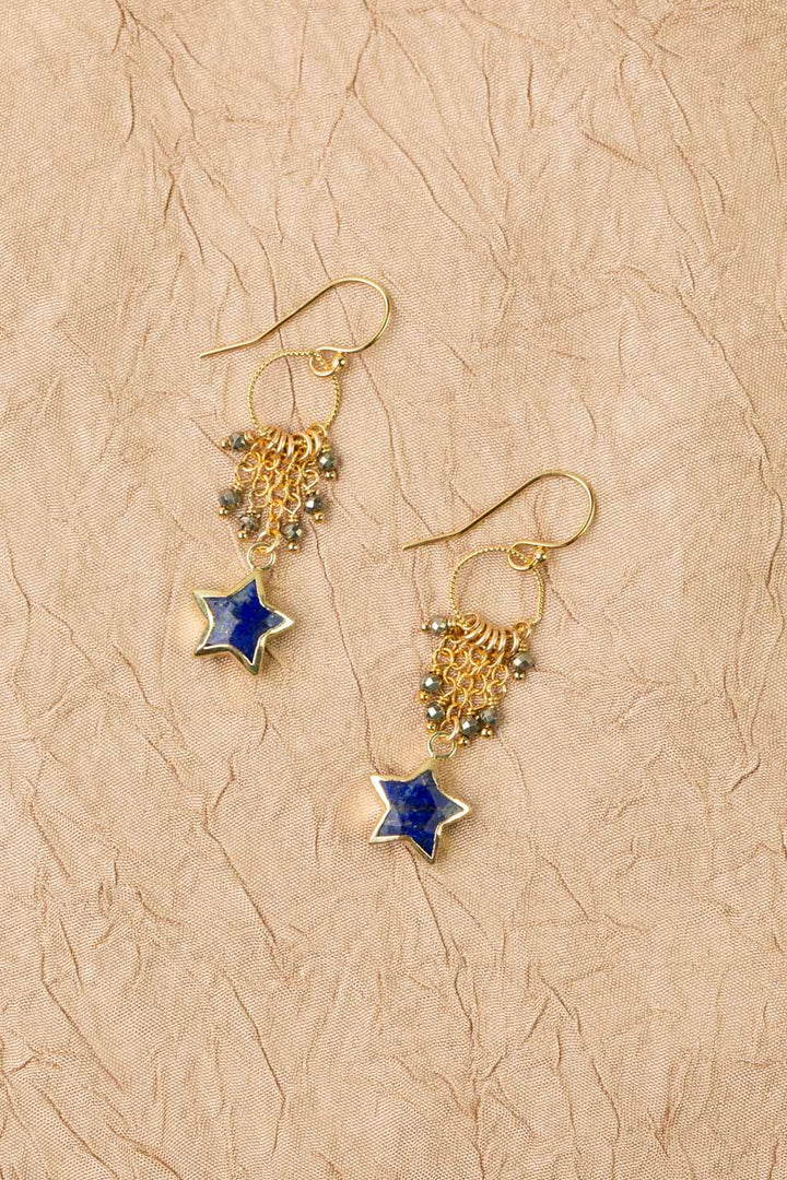 Blue Moon Pyrite With Lapis Tassel Earrings