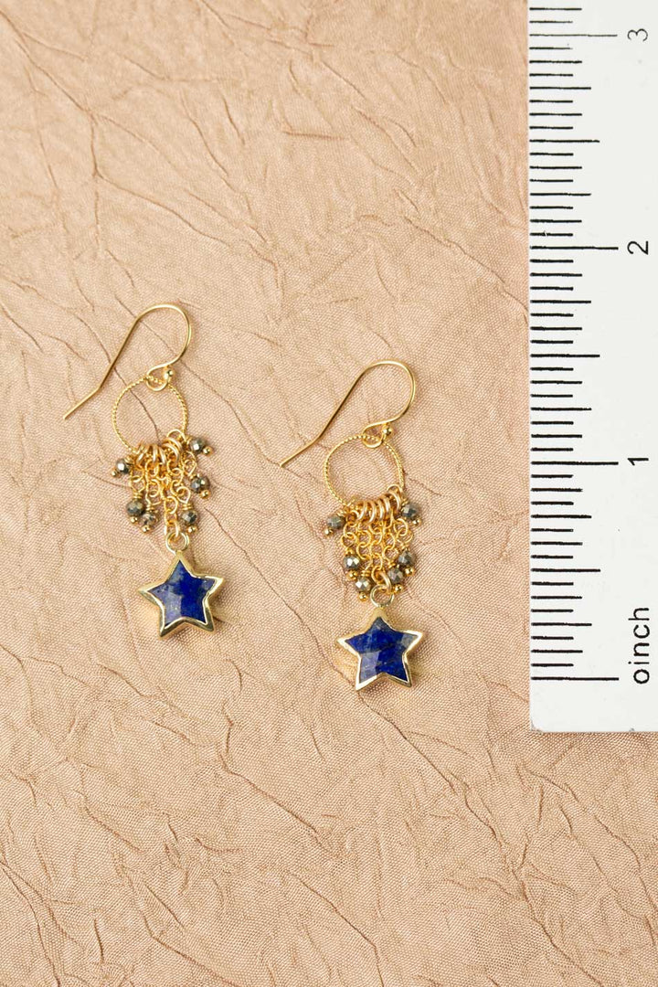 Blue Moon Pyrite With Lapis Tassel Earrings