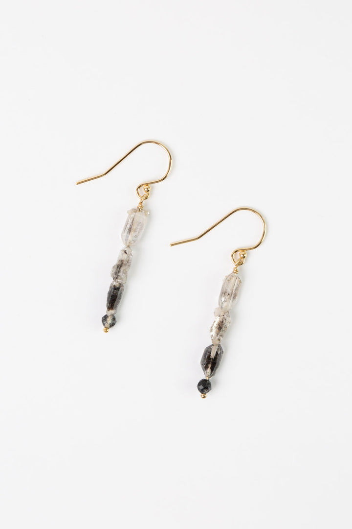 Black Rutilated Quartz Tourmaline, Rutilated Quartz Points Simple Earrings