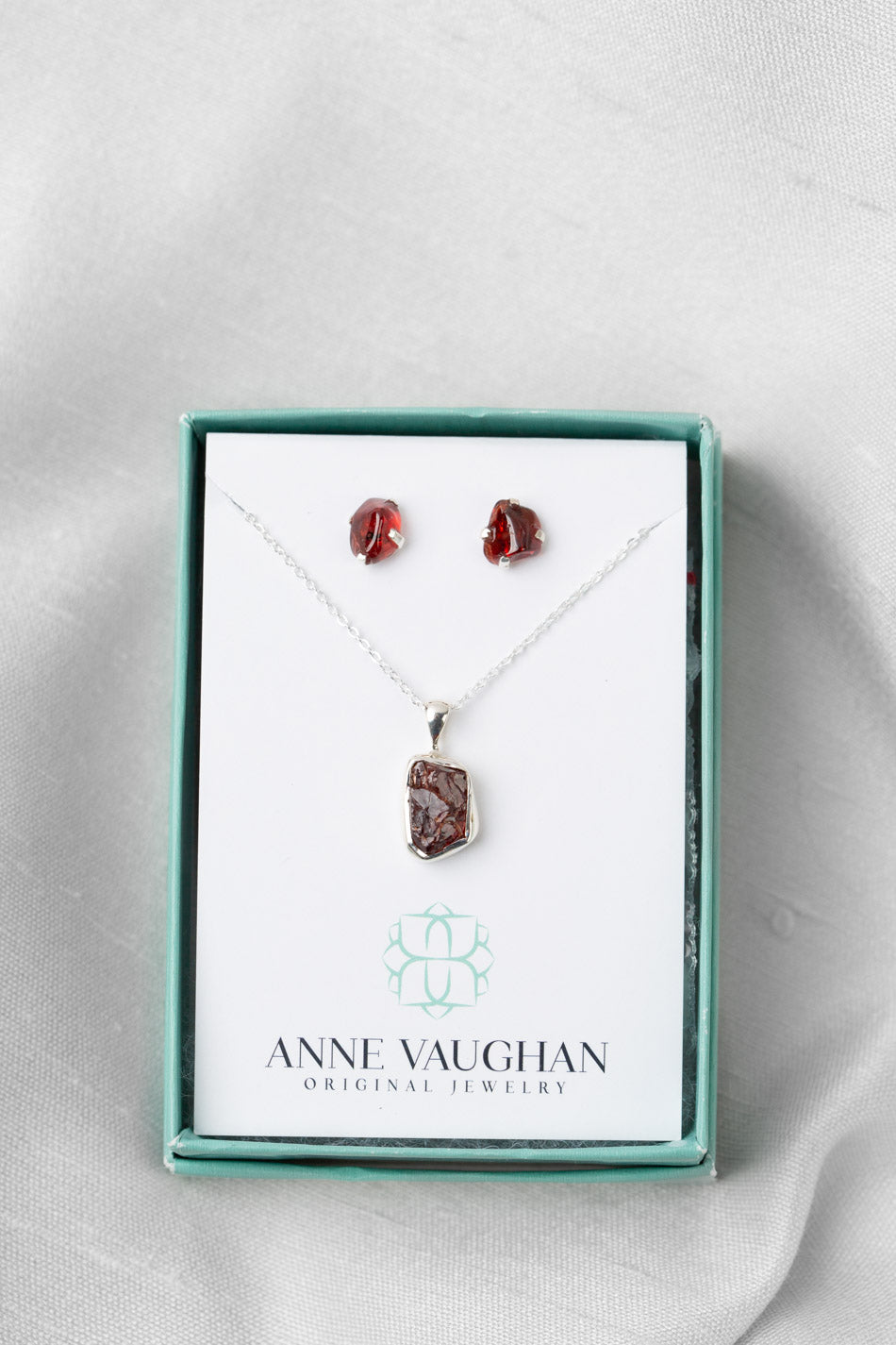 Birthstone 16-20.5" January Natural Garnet Pendant Necklace And Earrings Set