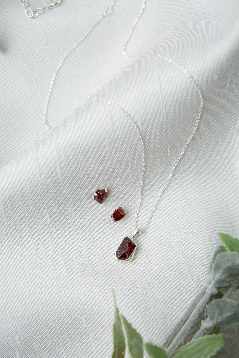 Birthstone 16-20.5" January Natural Garnet Pendant Necklace And Earrings Set
