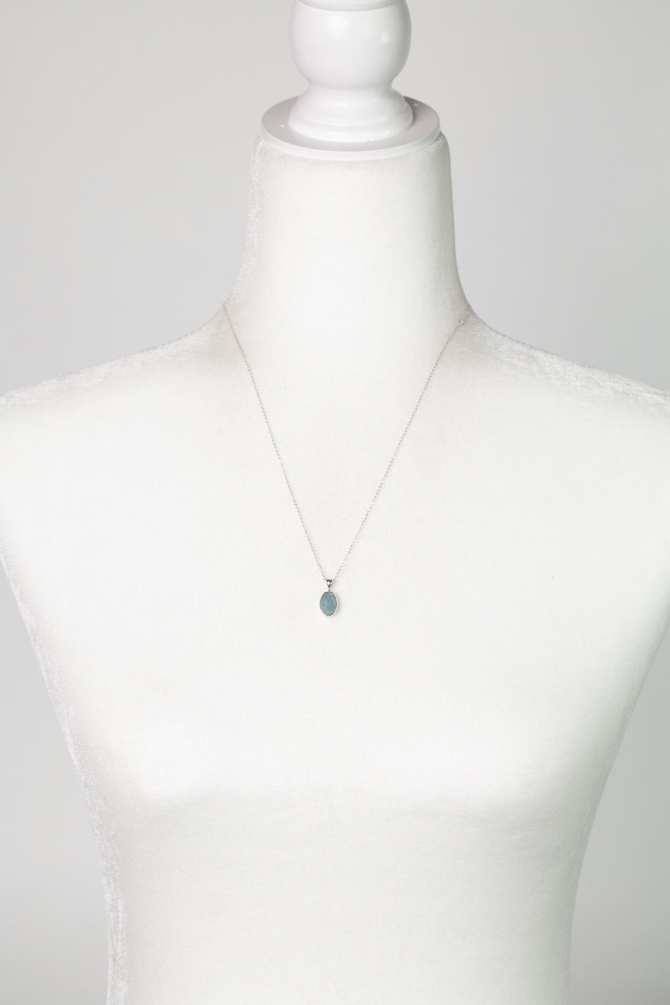 Birthstone 16-20.5" March Natural Aquamarine Pendant Necklace And Earrings Set