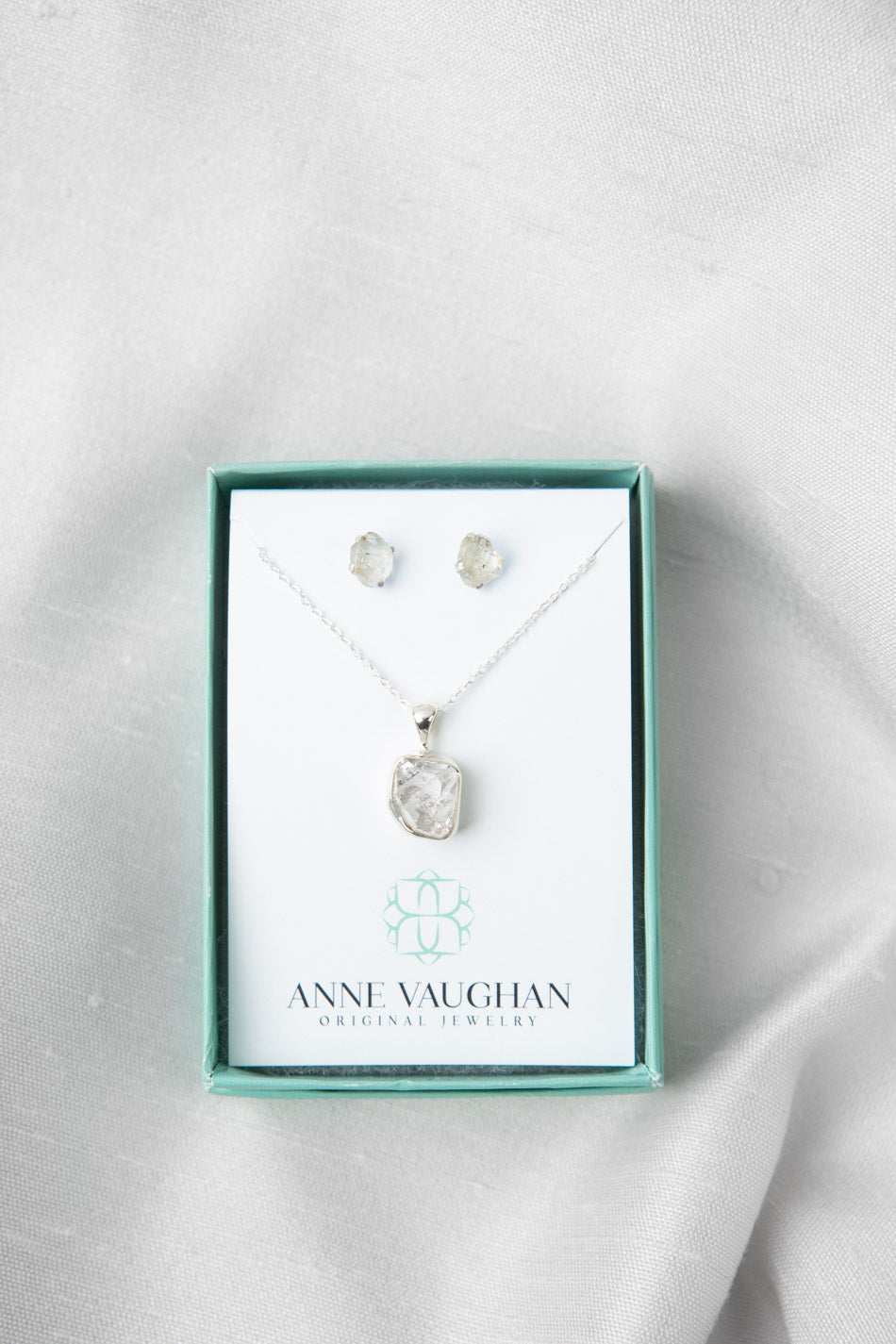 Birthstone 16-20.5" April Natural Herkimer Diamond Pendant Necklace And Earrings Set