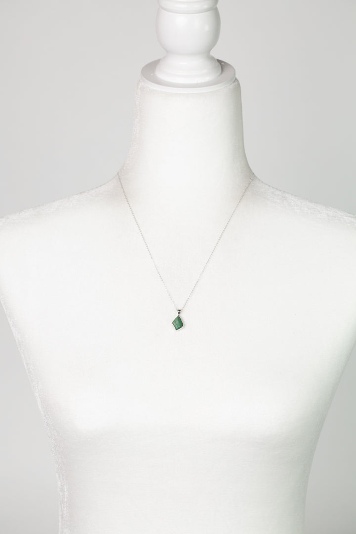 Birthstone 16-20.5" May Natural Emerald Pendant Necklace And Earrings Set