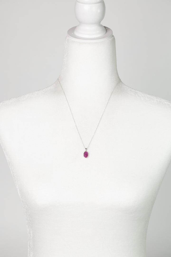 Birthstone 16-20.5" July Natural Ruby Pendant Necklace And Earrings Set