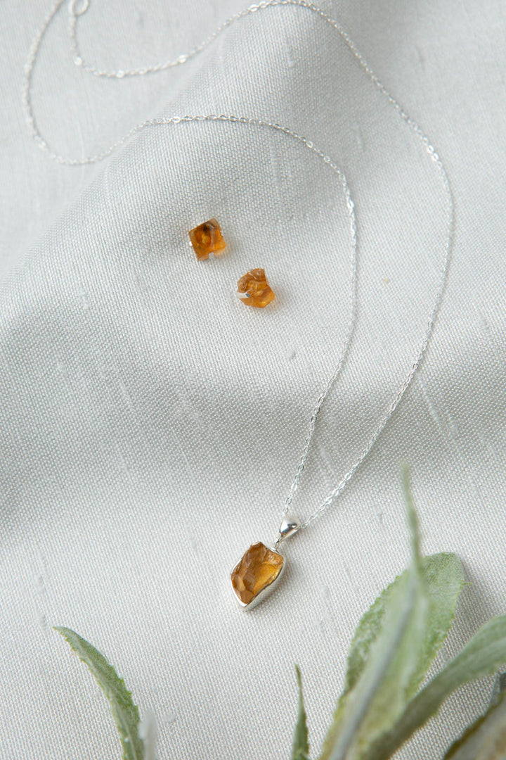 Birthstone 16-20.5" November Natural Citrine Pendant Necklace And Earrings Set
