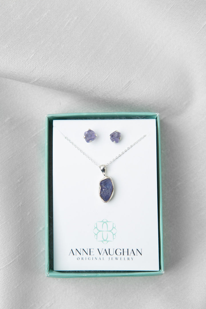Birthstone 16-20.5" December Natural Tanzanite Pendant Necklace And Earrings Set