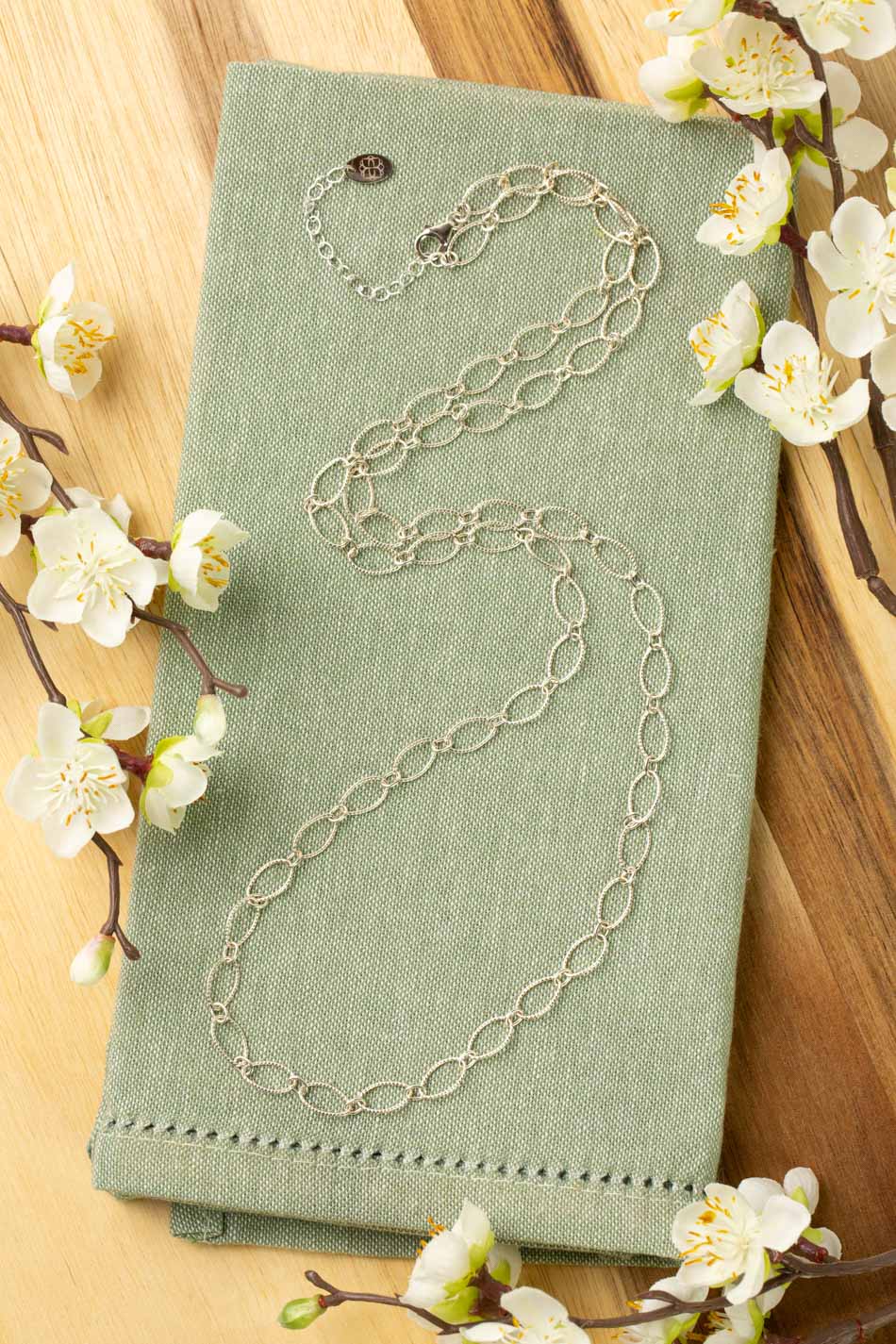 Blush 30-32" Hammered Sterling Silver Oval Chain Simple Necklace