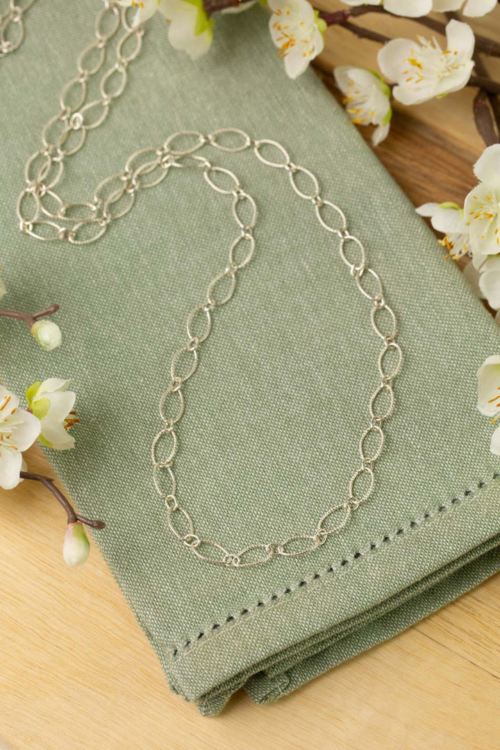 Blush 30-32" Hammered Sterling Silver Oval Chain Simple Necklace