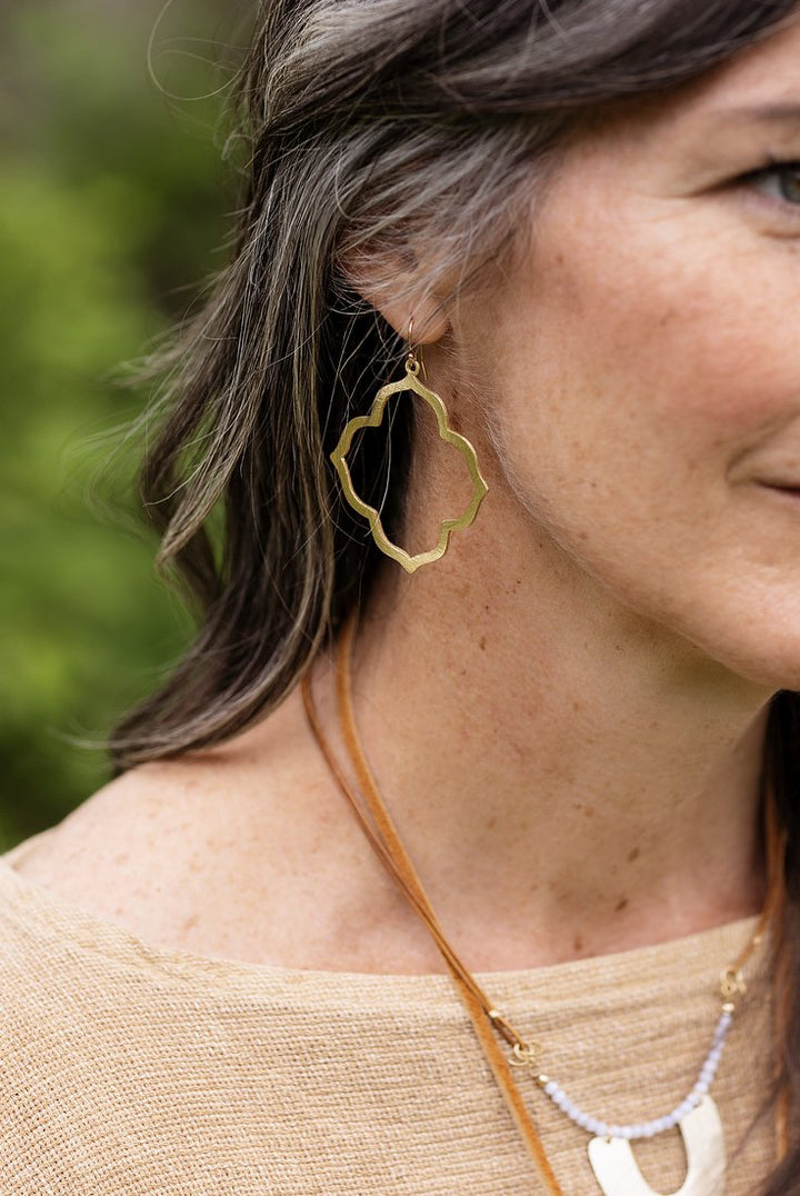 Blue Lace Matte Gold Dangle Earrings