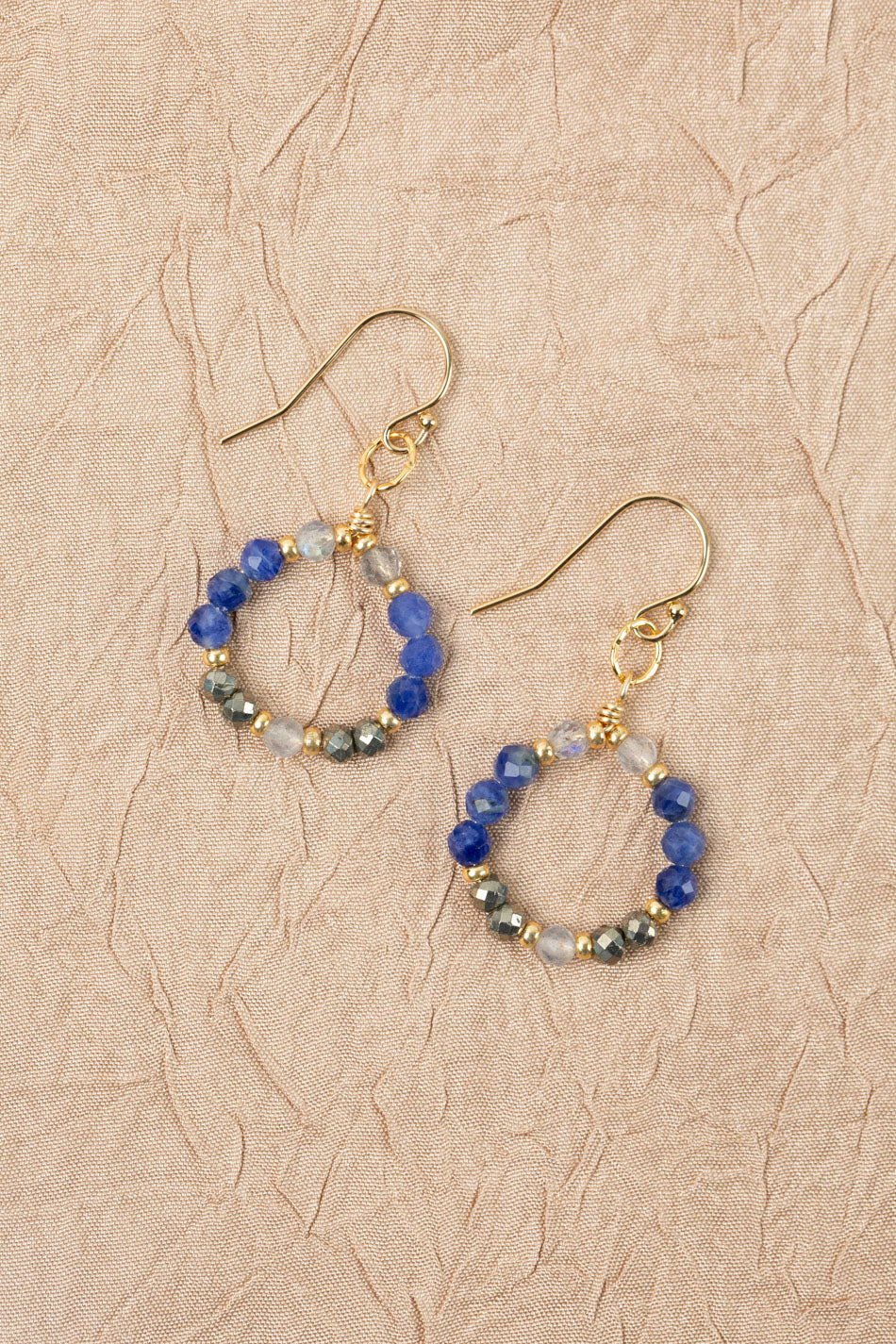 Blue Moon Lapis With Pyrite And Labradorite Hoop Earrings