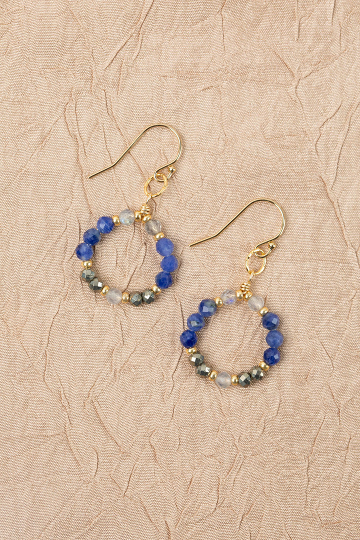 Blue Moon Lapis With Pyrite And Labradorite Hoop Earrings