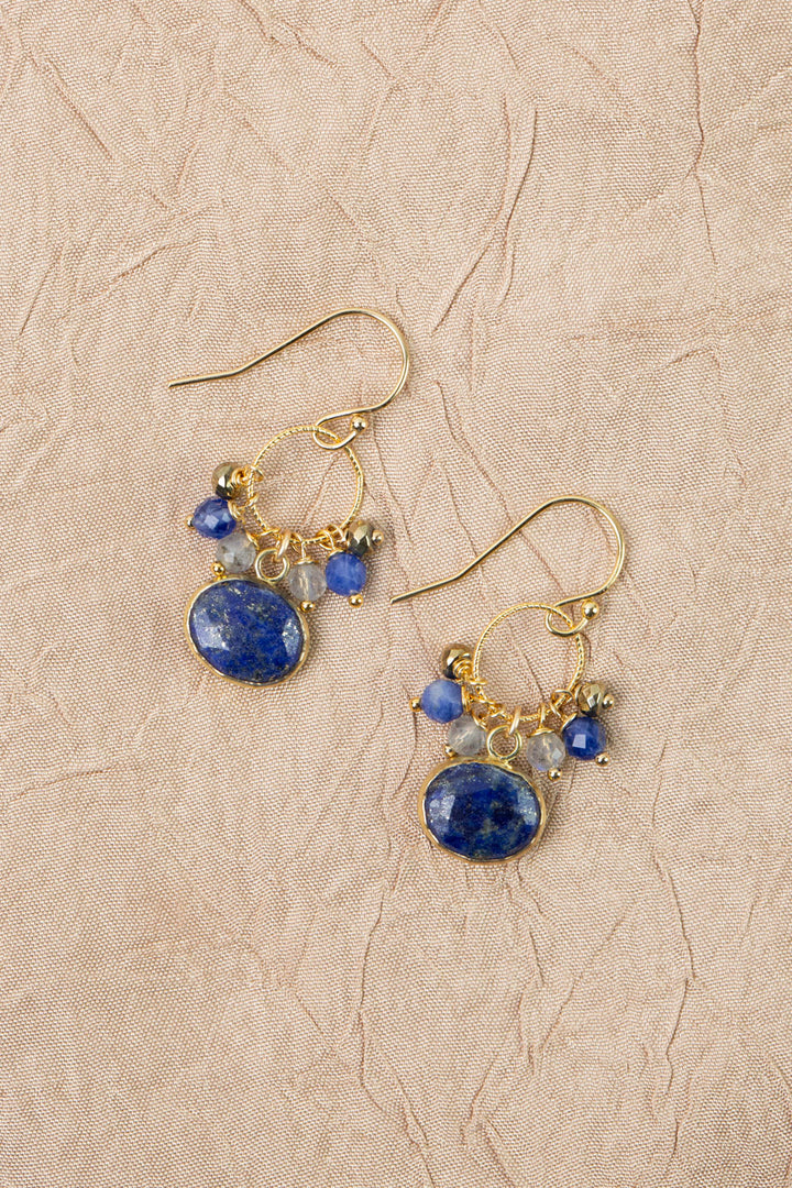Blue Moon Lapis Lazuli, Labradorite, Pyrite, Sodalite Cluster Earrings