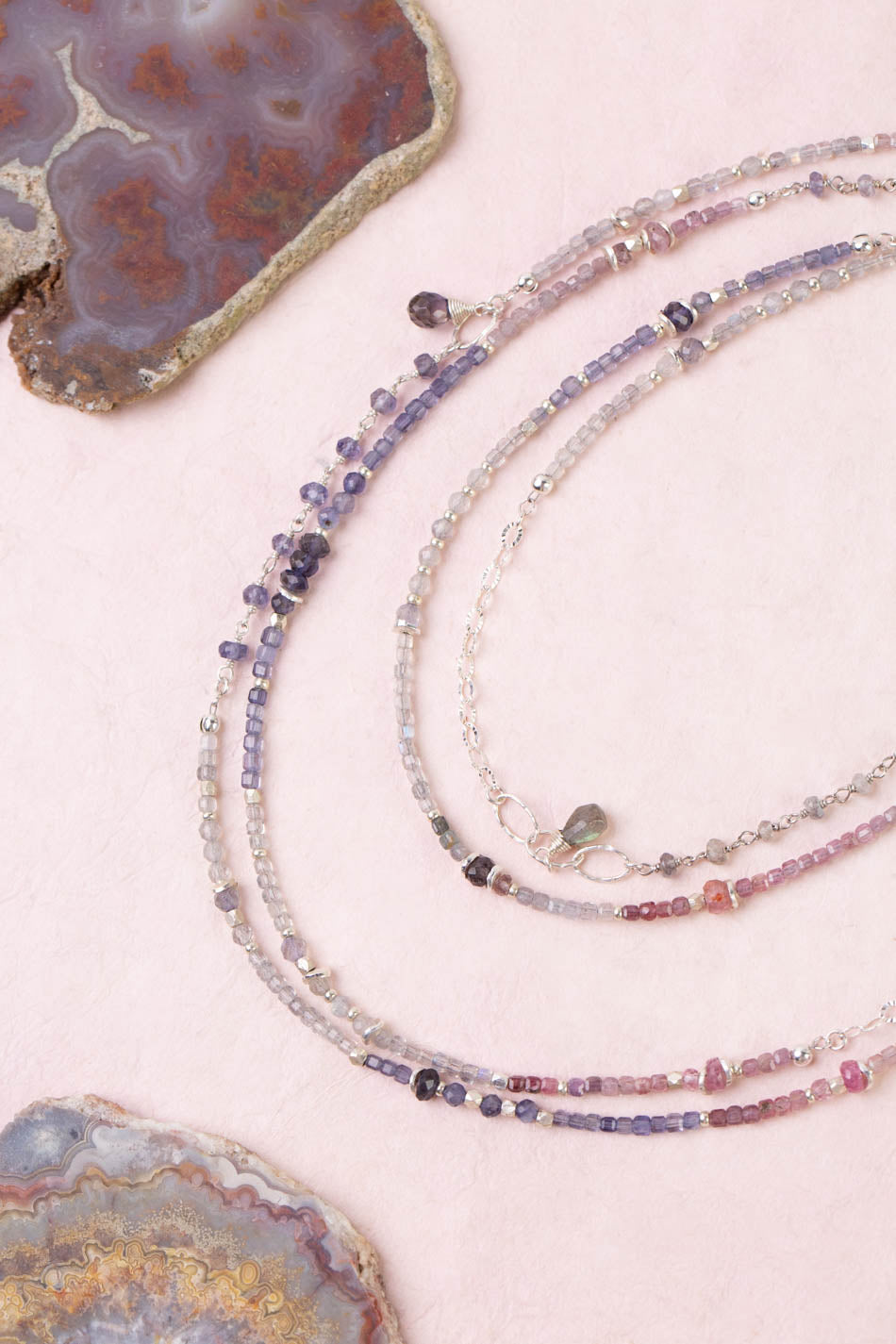 Celestial 68.5-70.5" Spinel, Labradorite Collage Necklace