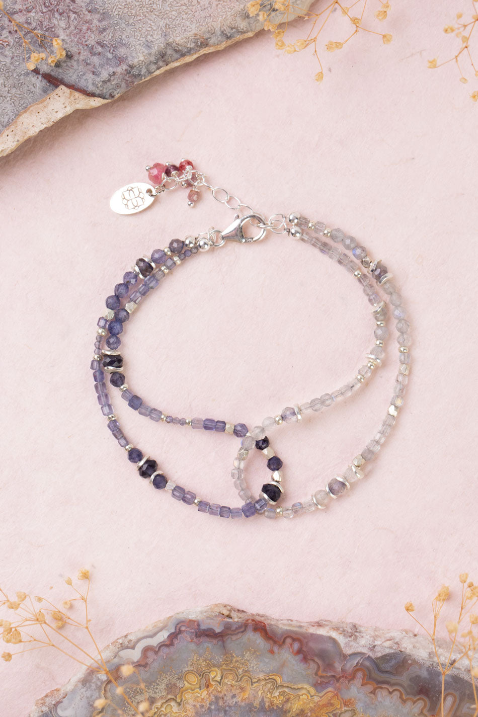 Celestial 7.5-8.5" Spinel, Labradorite Multistrand Bracelet