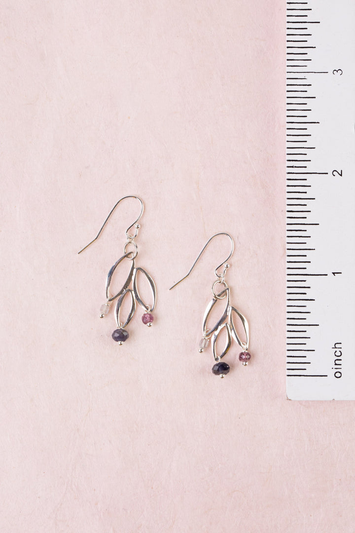 Celestial Sterling Silver Leaf, Spinel Simple Earrings