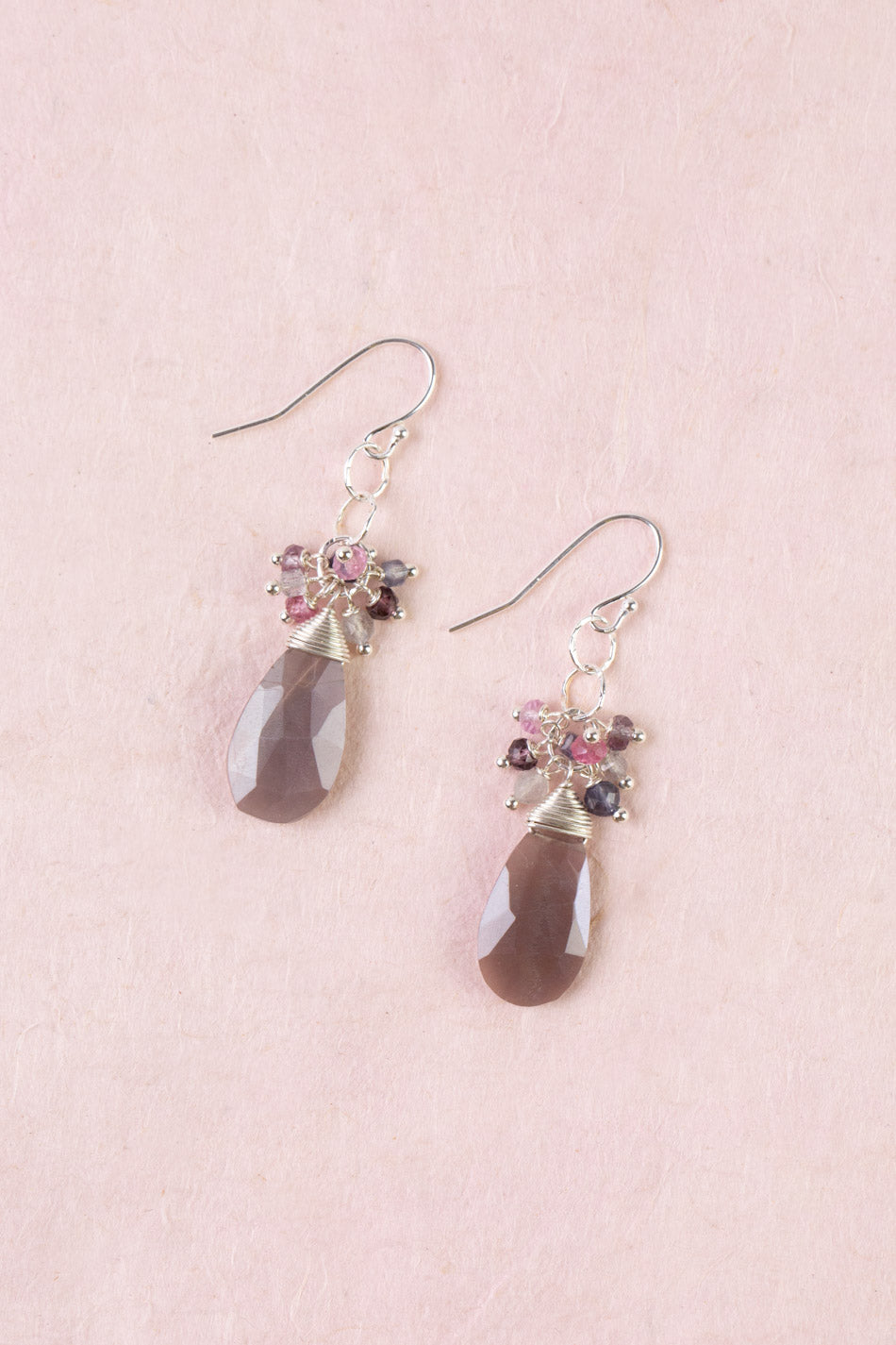Celestial Moonstone Briolette, Spinel Statement Earrings