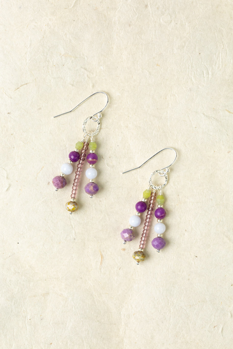 Cave Spring Olive Jade, Blue Lace Chalcedony With Phosphosiderite Cluster Earrings