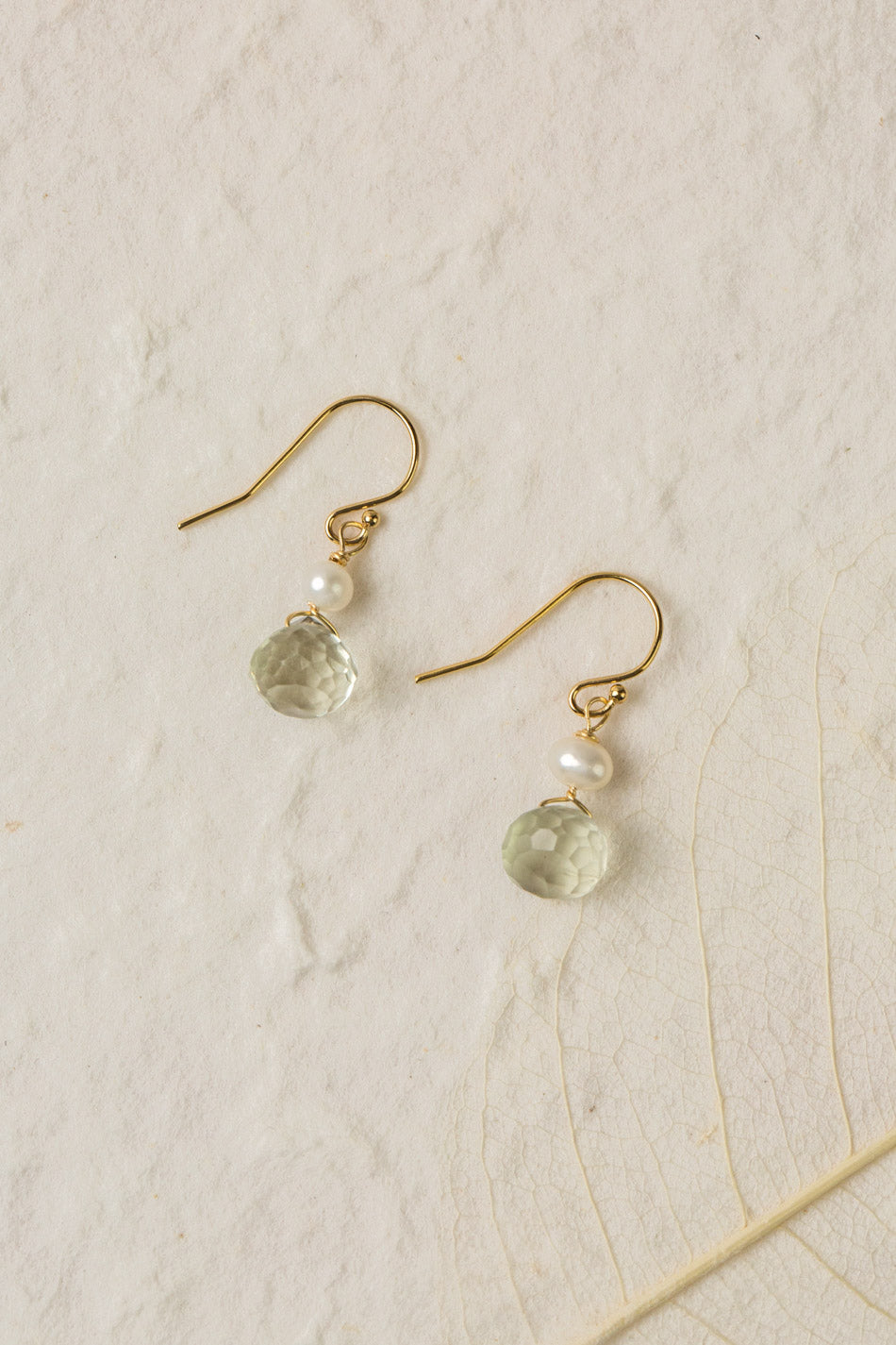 Contentment Pearl, Green Amethyst Simple Earrings