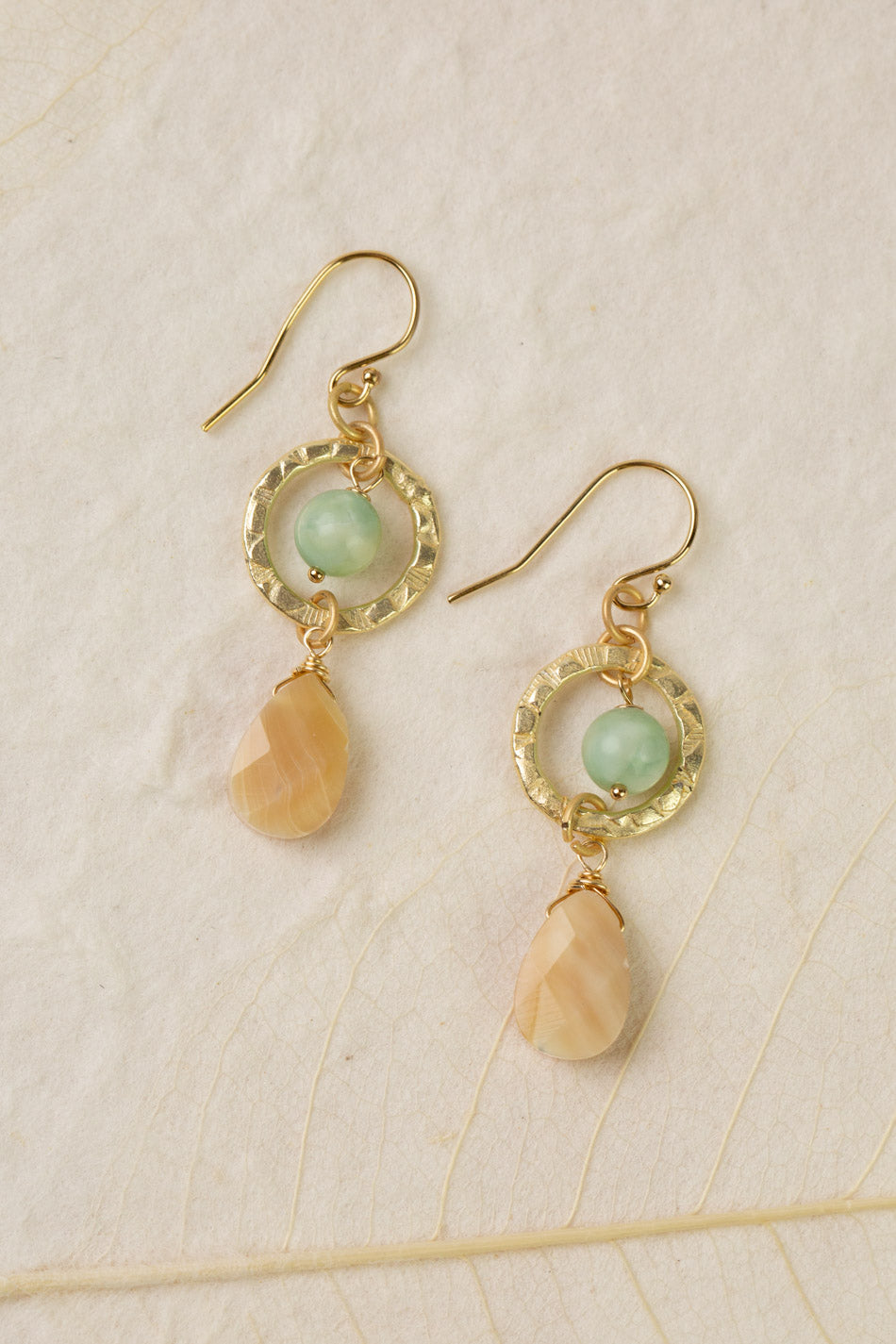 Contentment Green Aventurine, Mother Of Pearl Dangle Earrings