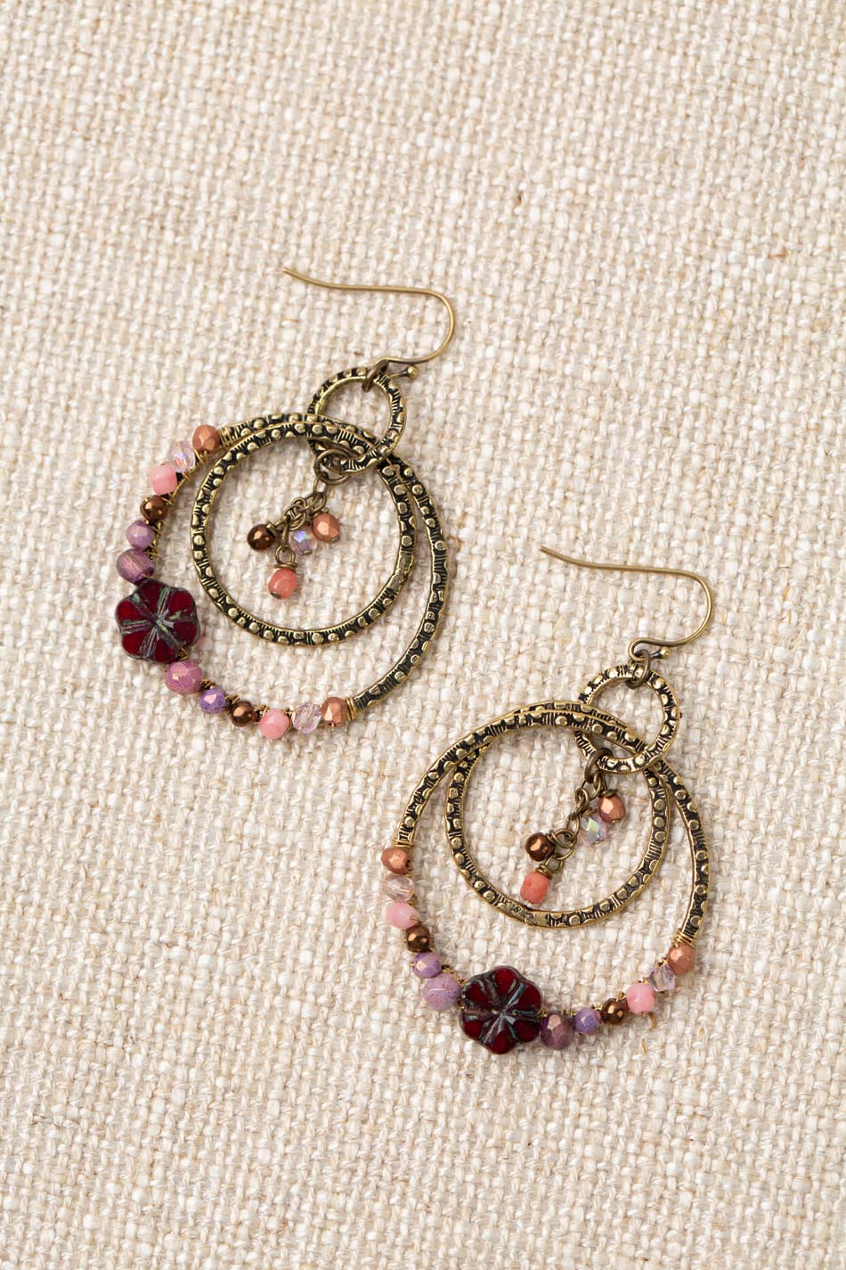 Czech Glass Deep Red Czech Glass Flower Statement Earrings